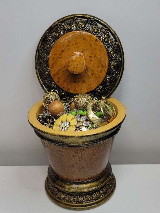 Jewelry - Vintage Wooden Jewelry Trinket Box Filled Earrings